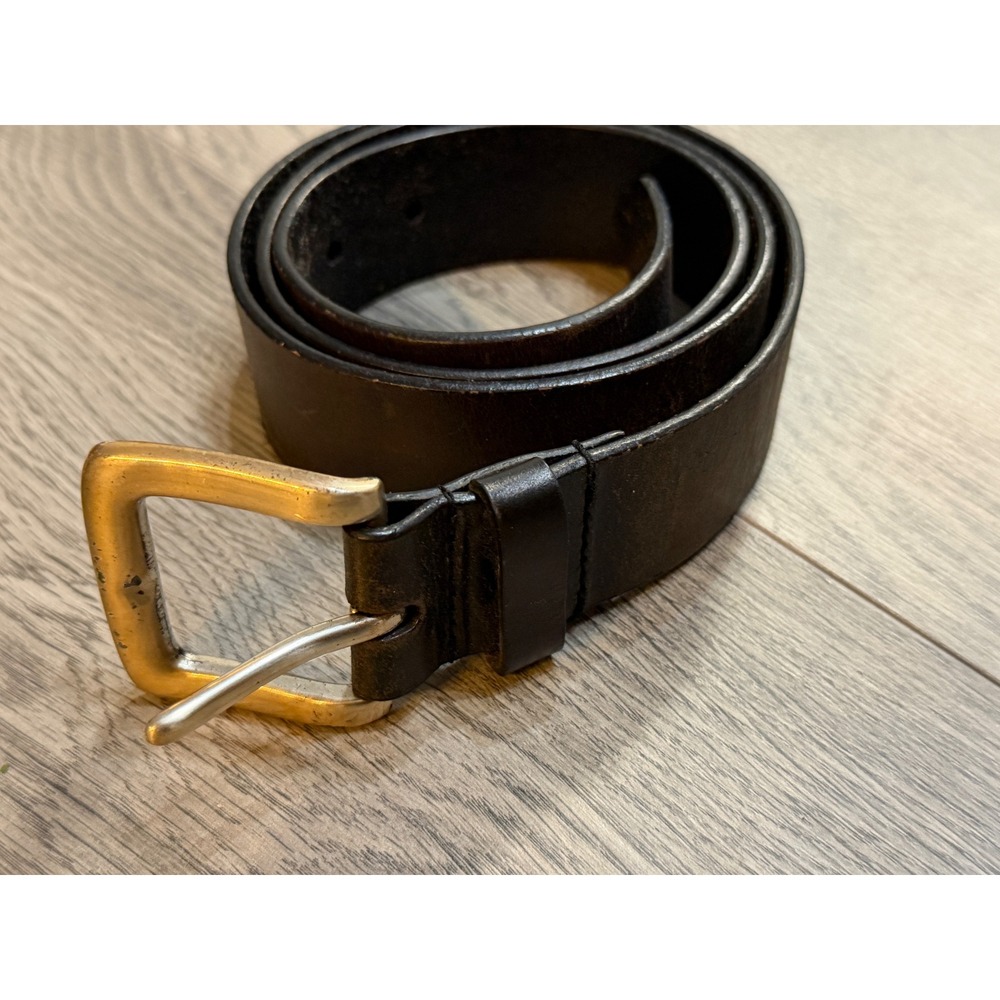 Express Genuine Leather Belt Large Brown Brass Buckle Classic Mens Vintage‎ ReAd